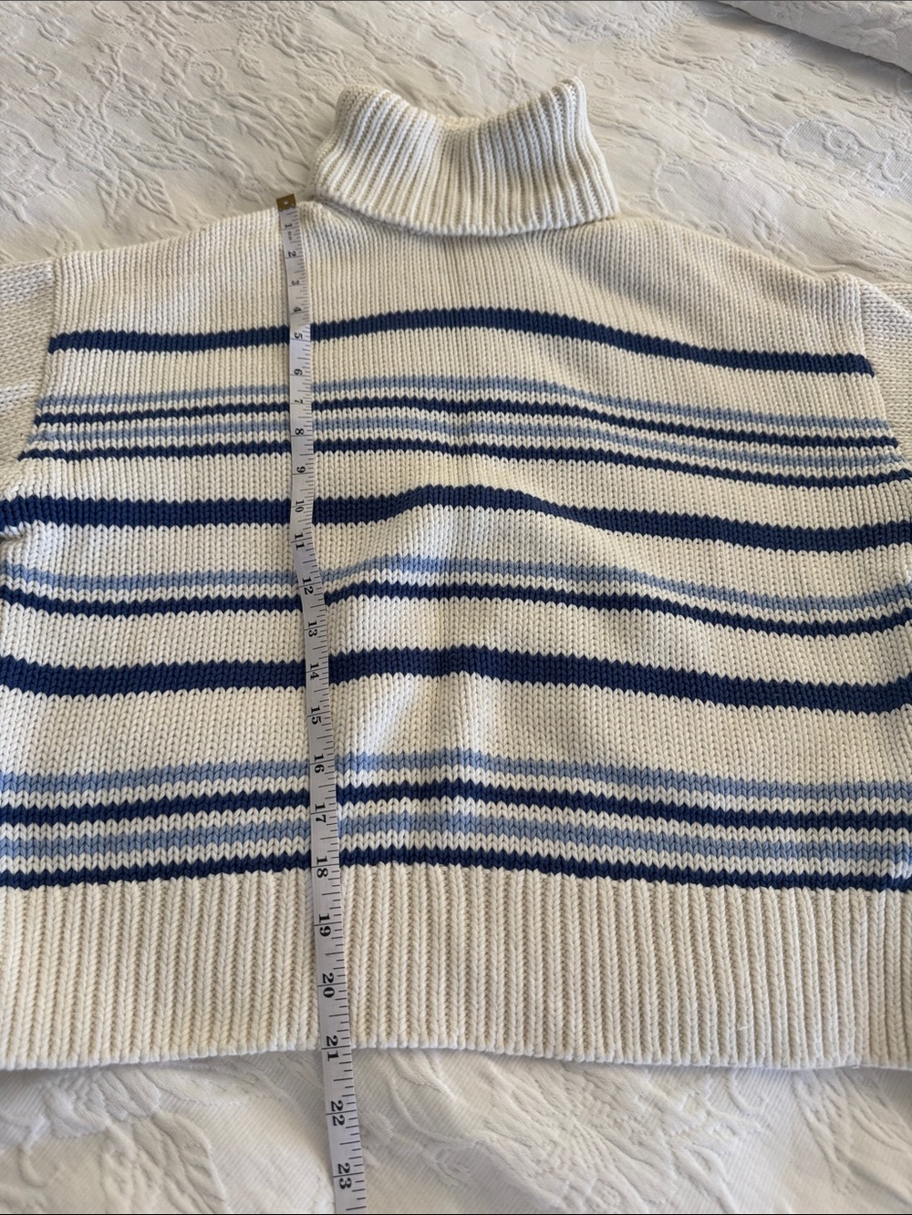 Madewell Turtle Neck Striped Sweater - White & Blue
